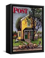 "Baseball Player Mowing the Lawn," Saturday Evening Post Cover, July 20, 1946-Stevan Dohanos-Framed Stretched Canvas