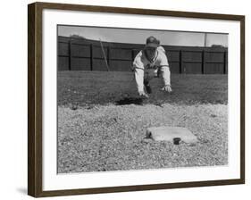 Baseball Player Richie Ashburn Making a Belly-Whopper Slide into Base During Practice-Ralph Morse-Framed Premium Photographic Print