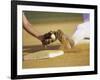 Baseball Player Sliding at a Base, and a Gloved Hand Holding a Ball-null-Framed Photographic Print
