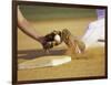 Baseball Player Sliding at a Base, and a Gloved Hand Holding a Ball-null-Framed Photographic Print