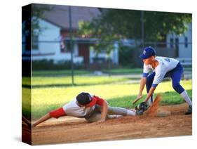 Baseball Player Sliding into Base-Bill Bachmann-Stretched Canvas