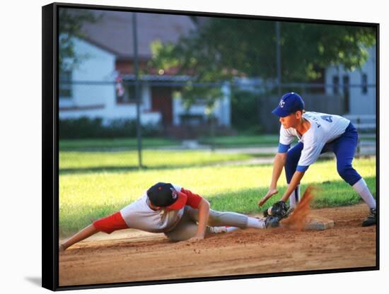 Baseball Player Sliding into Base-Bill Bachmann-Framed Stretched Canvas