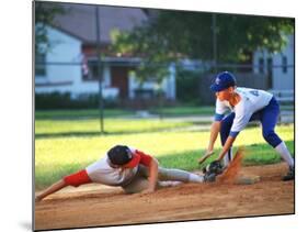 Baseball Player Sliding into Base-Bill Bachmann-Mounted Photographic Print