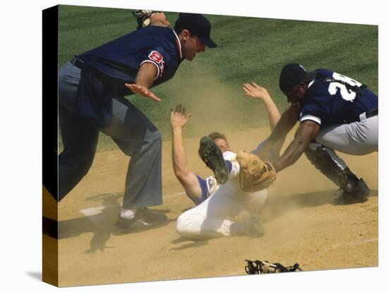 Baseball Player Sliding on a Base-null-Stretched Canvas