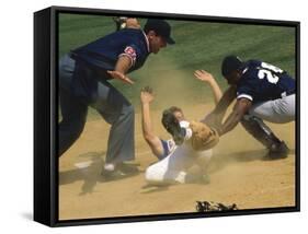 Baseball Player Sliding on a Base-null-Framed Stretched Canvas