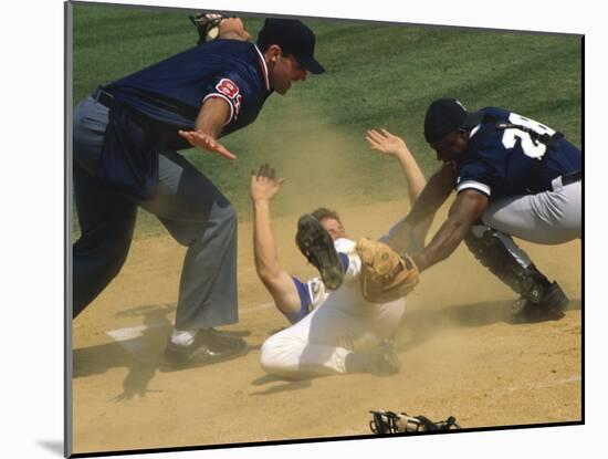 Baseball Player Sliding on a Base-null-Mounted Photographic Print