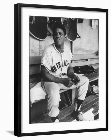 Baseball Player Willie Mays During Giants-Braves Game-null-Framed Premium Photographic Print
