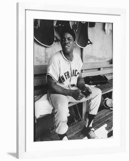 Baseball Player Willie Mays During Giants-Braves Game-null-Framed Premium Photographic Print