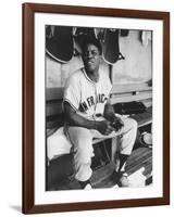 Baseball Player Willie Mays During Giants-Braves Game-null-Framed Premium Photographic Print