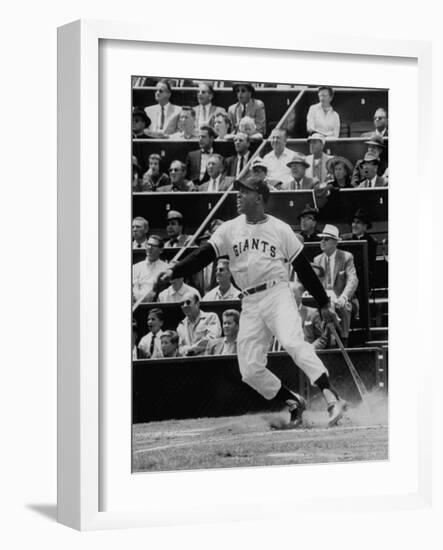 Baseball Player Willie Mays Hitting a Ball-null-Framed Premium Photographic Print