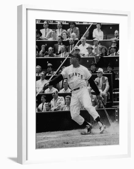 Baseball Player Willie Mays Hitting a Ball-null-Framed Premium Photographic Print