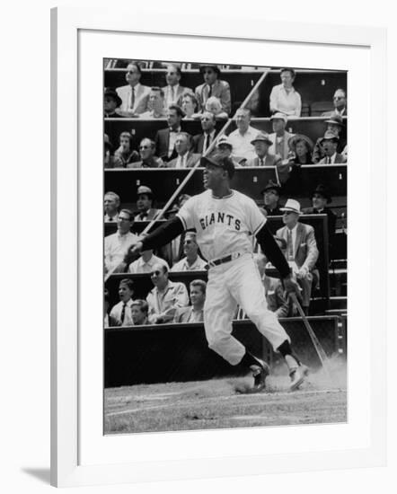 Baseball Player Willie Mays Hitting a Ball-null-Framed Premium Photographic Print