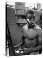 Baseball Player Willie Mays Shaving in the Locker Room-John Dominis-Stretched Canvas