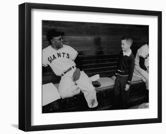 Baseball Player Willie Mays Talking to a Young Fan-null-Framed Premium Photographic Print