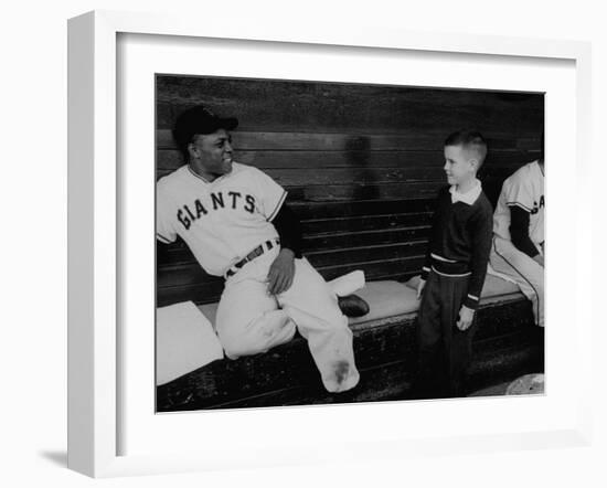 Baseball Player Willie Mays Talking to a Young Fan-null-Framed Premium Photographic Print