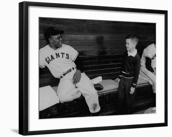 Baseball Player Willie Mays Talking to a Young Fan-null-Framed Premium Photographic Print