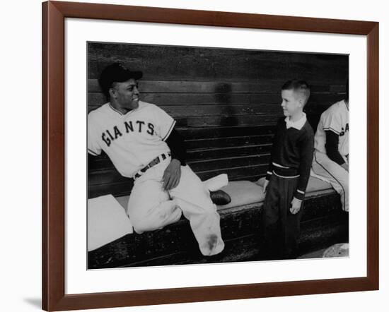 Baseball Player Willie Mays Talking to a Young Fan-null-Framed Premium Photographic Print