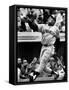 Baseball Player Willie Mays Watching Ball Clear Fence for Home Run in Game with Dodgers-Ralph Morse-Framed Stretched Canvas
