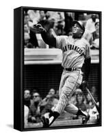 Baseball Player Willie Mays Watching Ball Clear Fence for Home Run in Game with Dodgers-Ralph Morse-Framed Stretched Canvas