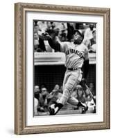 Baseball Player Willie Mays Watching Ball Clear Fence for Home Run in Game with Dodgers-Ralph Morse-Framed Premium Photographic Print