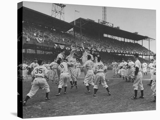 Baseball Players Catch Ball Thrown by Pres. Harry S. Truman at Opening Game for Washington Senators-Marie Hansen-Stretched Canvas