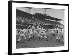 Baseball Players Catch Ball Thrown by Pres. Harry S. Truman at Opening Game for Washington Senators-Marie Hansen-Framed Premium Photographic Print