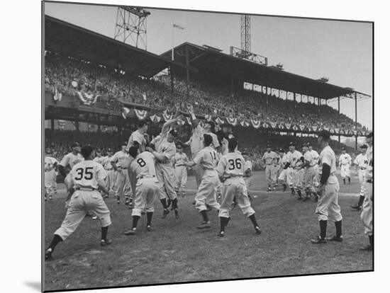 Baseball Players Catch Ball Thrown by Pres. Harry S. Truman at Opening Game for Washington Senators-Marie Hansen-Mounted Premium Photographic Print