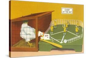 Baseball Playing Chicken-Found Image Press-Stretched Canvas