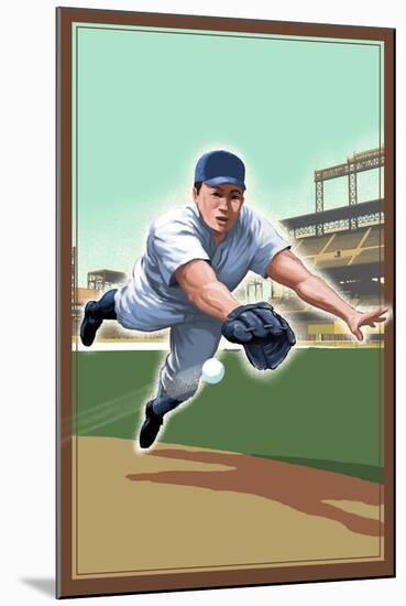 Baseball - Shortstop-Lantern Press-Mounted Art Print