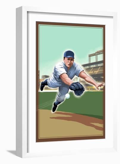 Baseball - Shortstop-Lantern Press-Framed Art Print