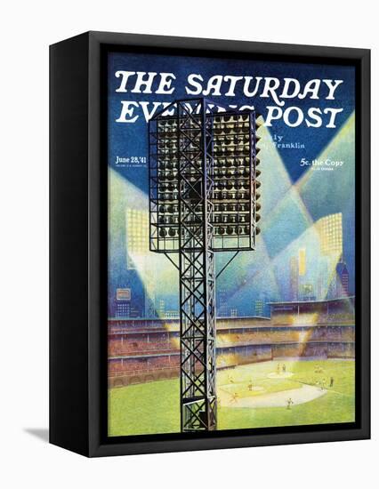 "Baseball Stadium at Night," Saturday Evening Post Cover, June 28, 1941-Roy Hilton-Framed Stretched Canvas