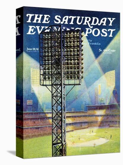 "Baseball Stadium at Night," Saturday Evening Post Cover, June 28, 1941-Roy Hilton-Stretched Canvas