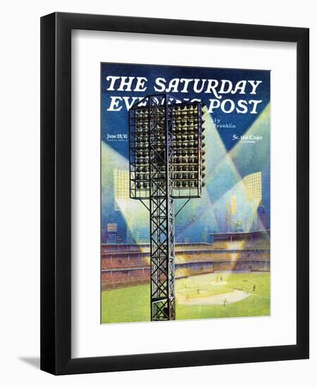 "Baseball Stadium at Night," Saturday Evening Post Cover, June 28, 1941-Roy Hilton-Framed Premium Giclee Print