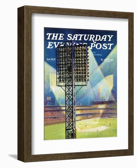 "Baseball Stadium at Night," Saturday Evening Post Cover, June 28, 1941-Roy Hilton-Framed Giclee Print