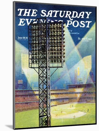 "Baseball Stadium at Night," Saturday Evening Post Cover, June 28, 1941-Roy Hilton-Mounted Giclee Print