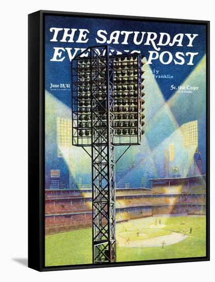 "Baseball Stadium at Night," Saturday Evening Post Cover, June 28, 1941-Roy Hilton-Framed Stretched Canvas