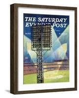 "Baseball Stadium at Night," Saturday Evening Post Cover, June 28, 1941-Roy Hilton-Framed Premium Giclee Print