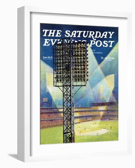 "Baseball Stadium at Night," Saturday Evening Post Cover, June 28, 1941-Roy Hilton-Framed Premium Giclee Print