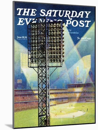 "Baseball Stadium at Night," Saturday Evening Post Cover, June 28, 1941-Roy Hilton-Mounted Giclee Print