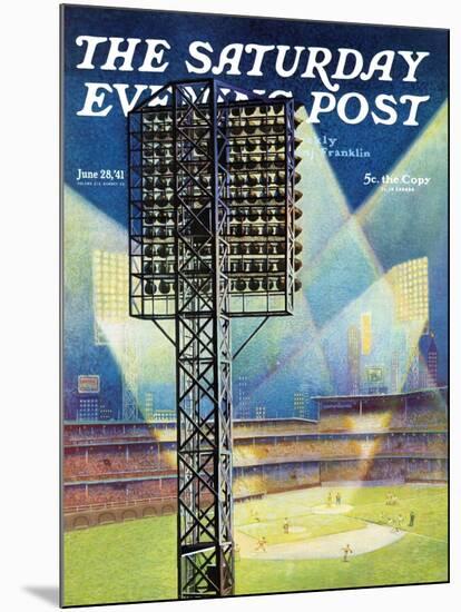 "Baseball Stadium at Night," Saturday Evening Post Cover, June 28, 1941-Roy Hilton-Mounted Giclee Print