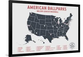 Baseball Stadium Bucket List Map in Beige-Ren Lane-Framed Art Print