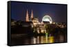 Basel Minster over the Rhine by Night - Switzerland-Leonid Andronov-Framed Stretched Canvas