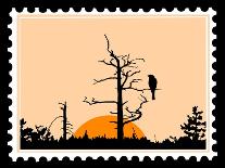 Silhouette Of The Bird On Tree On Postage Stamps-basel101658-Framed Art Print