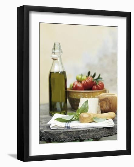 Basil, Cheese, Tomatoes and Olive Oil-null-Framed Photographic Print