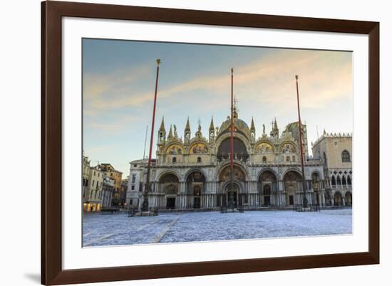 Basilica and Piazza San Marco at dawn after overnight snow, Venice, UNESCO World Heritage Site, Ven-Eleanor Scriven-Framed Photographic Print