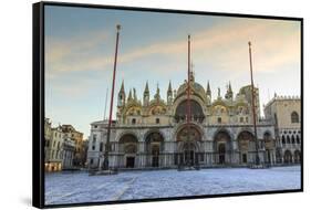 Basilica and Piazza San Marco at dawn after overnight snow, Venice, UNESCO World Heritage Site, Ven-Eleanor Scriven-Framed Stretched Canvas