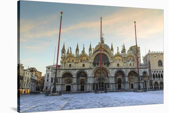 Basilica and Piazza San Marco at dawn after overnight snow, Venice, UNESCO World Heritage Site, Ven-Eleanor Scriven-Stretched Canvas