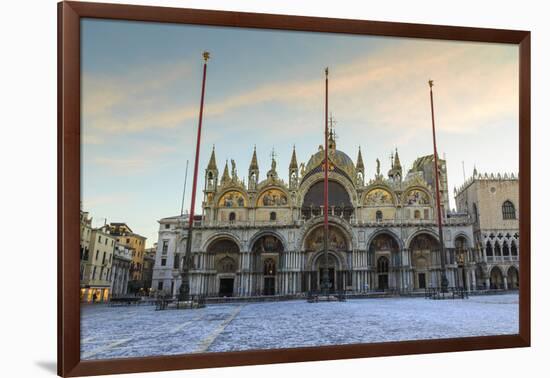 Basilica and Piazza San Marco at dawn after overnight snow, Venice, UNESCO World Heritage Site, Ven-Eleanor Scriven-Framed Photographic Print