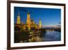 Basilica De Nuestra Senora Del Pilar Church and Ebro River at Dusk, Zaragoza, Aragon, Spain-Stefano Politi Markovina-Framed Photographic Print