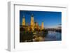 Basilica De Nuestra Senora Del Pilar Church and Ebro River at Dusk, Zaragoza, Aragon, Spain-Stefano Politi Markovina-Framed Photographic Print